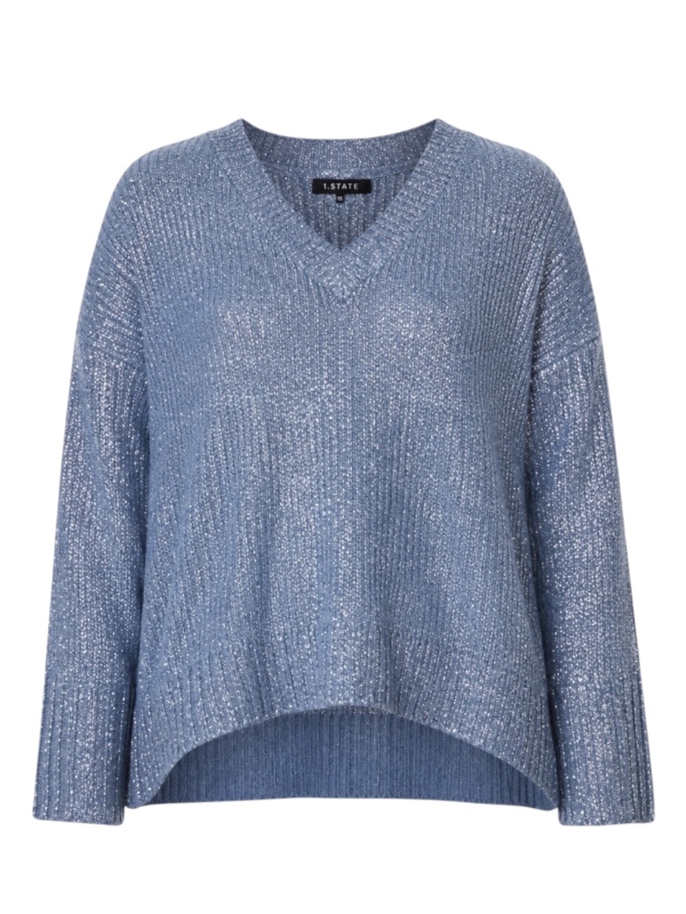 1.STATE Metallic Knit Bell Hem Sweater Blue Silver XXL